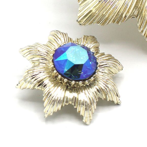 Vintage 1940s Garne Aurora Borealis Blue Swarovski Brooch Earring Jewelry Set - Picture 7 of 11